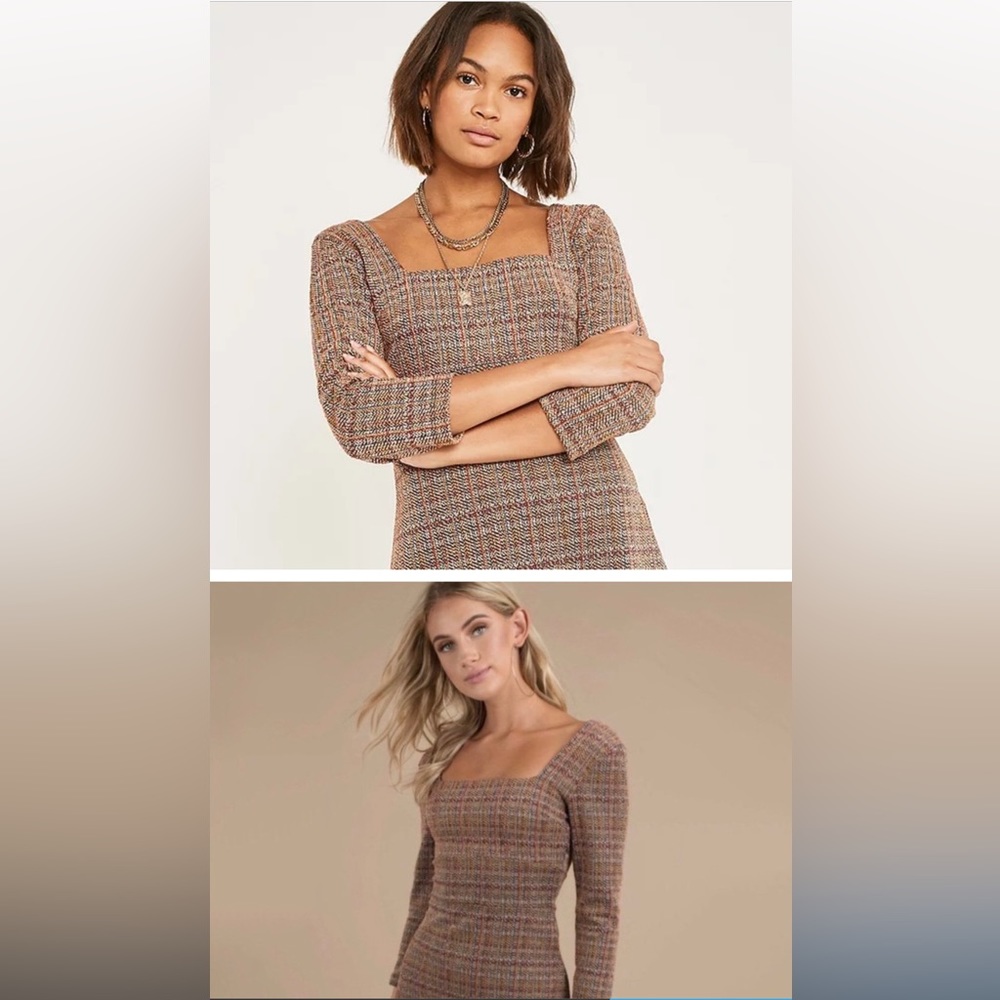 Free People Uptown Girl Tweed Mini Dress size 6 1960s Mod Boho Academia - Picture 2 of 13
